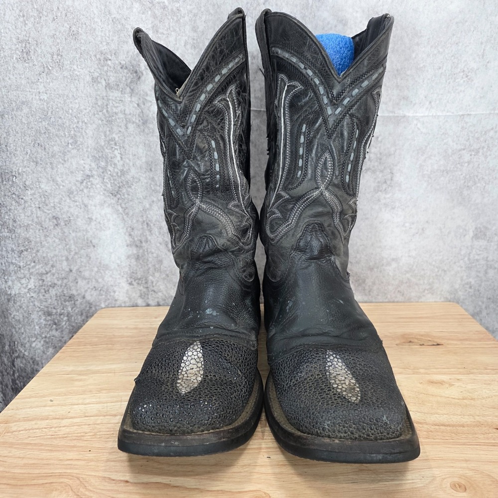 Texas Country Cowboy Boots Men 11 Black Stingray Leather Western Rodeo Will Onyx - Picture 3 of 12